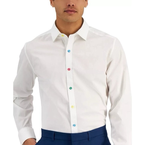 Mens Bar III Woven Button Down Dress Shirt Color Buttons NWT - B5 - Picture 1 of 8